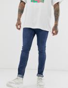 Asos Design Super Skinny Jeans In Flat Dark Blue