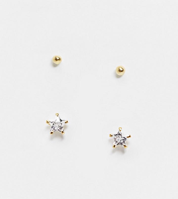 Kingsley Ryan Stud And Crystal Star Earring Multipack In Gold Plate