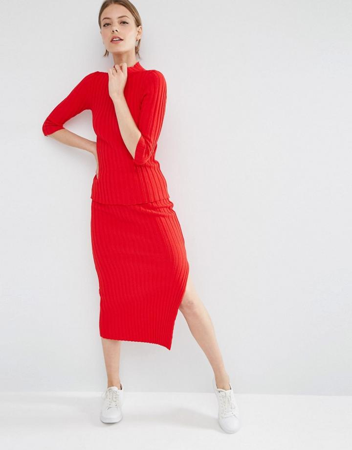 Asos Co-ord Skirt In Rib - Red