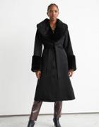 & Other Stories Recycled Contrast Faux Fur Belted Coat In Black