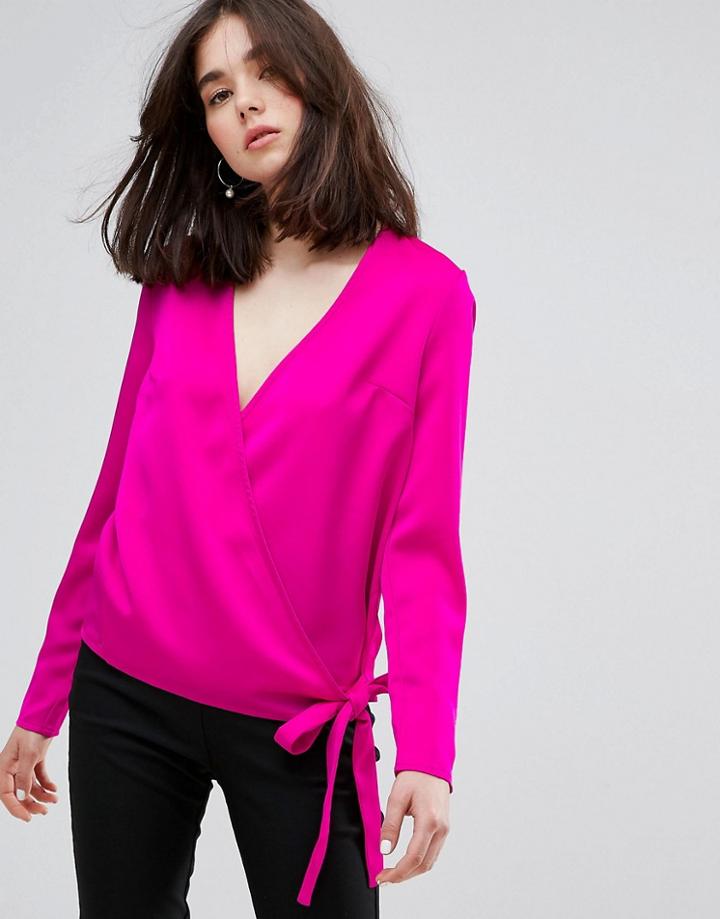 Plain Studios Wrap Front Top In Luxe Fabric - Pink
