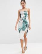 Asos Asymmetric Print Bandeau Midi Dress - Multi