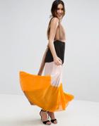 Asos Pleated Plunge Color Block Maxi Dress - Multi
