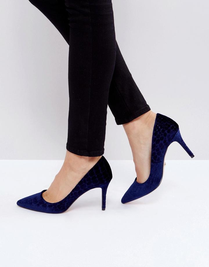 Dune Aisha Velvet Point Pumps - Navy
