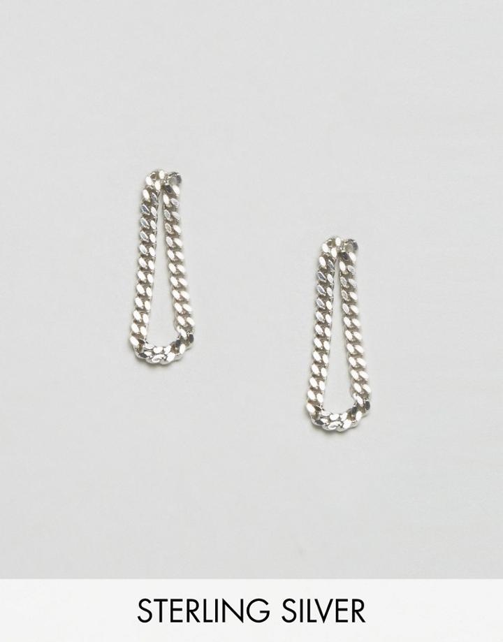 Asos Sterling Silver Curb Chain Loop Stud Earrings - Silver
