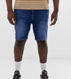 Asos Design Plus Denim Shorts In Spray On With Power Stretch In Mid Wash - Blue