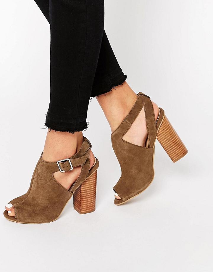 New Look Suede Peep Toe Block Heeled Shoe - Green