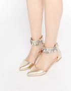 Asos Limelight Embellished Pointed Ballet Flats - Champagne