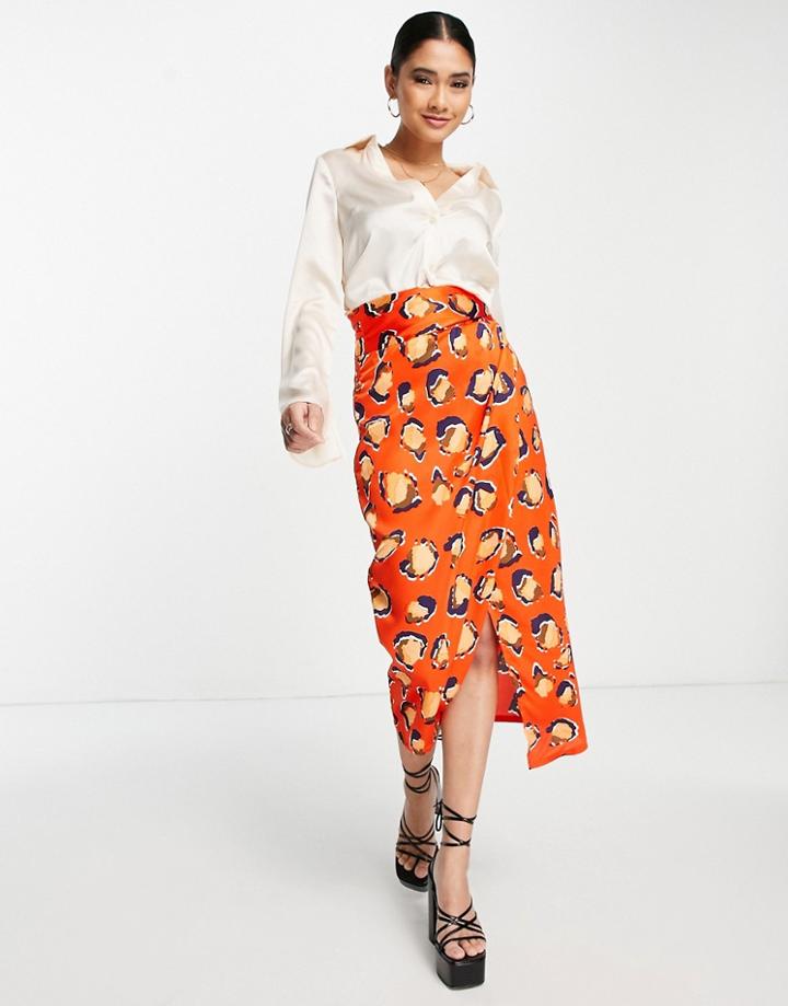 Never Fully Dressed Wrap Midi Skirt In Red Leopard Print - Part Of A Set