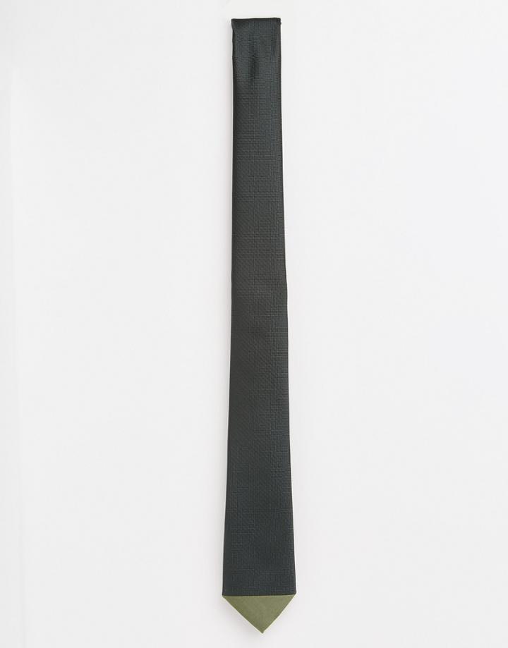Asos Slim Tie In Green With Contrast Tip - Green