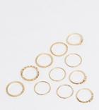 Asos Design Curve Pack Of 11 Rings With Engraved Ball And Diamond Designs In Gold Tone