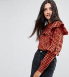 Asos Tall Check Top With Ruffle Detail - Multi