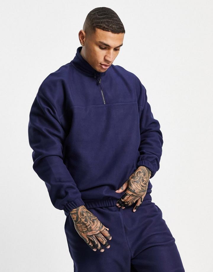 Asos Design Oversized Polar Fleece Half Zip Sweatshirt In Navy - Part Of A Set