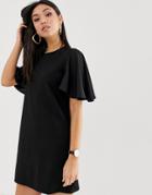 Asos Design Mini Shift Dress With Woven Sleeves - Black