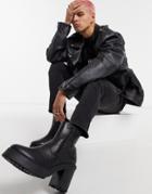 Asos Design Heeled Chelsea Boots In Black Leather With Zip Detail On Black Platform Sole