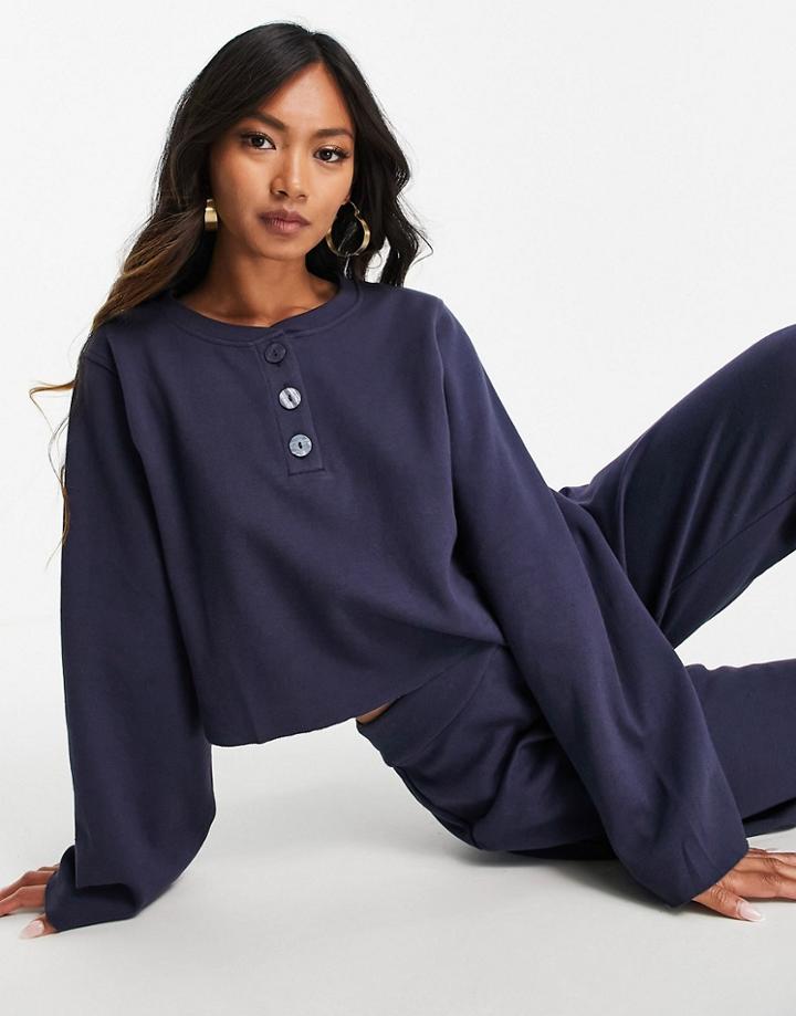 & Other Stories Organic Cotton Long Sleeve Lounge Top In Navy - Part Of A Set