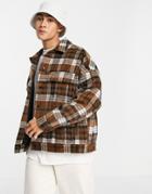 Asos Design Oversized Wool Mix Western Jacket In Brown Check