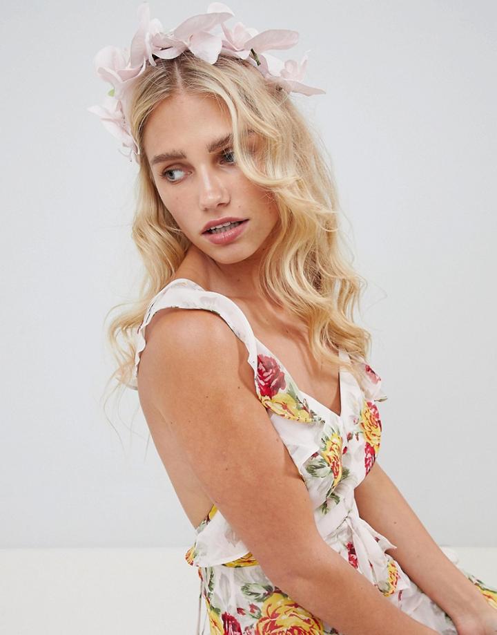 Asos Design Occasion Faux Orchid Headband - Pink