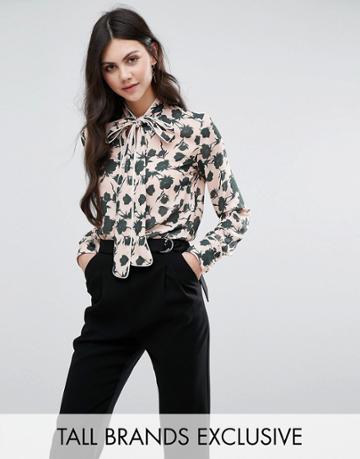 Alter Tall Pussybow Blouse In Floral Print - Multi