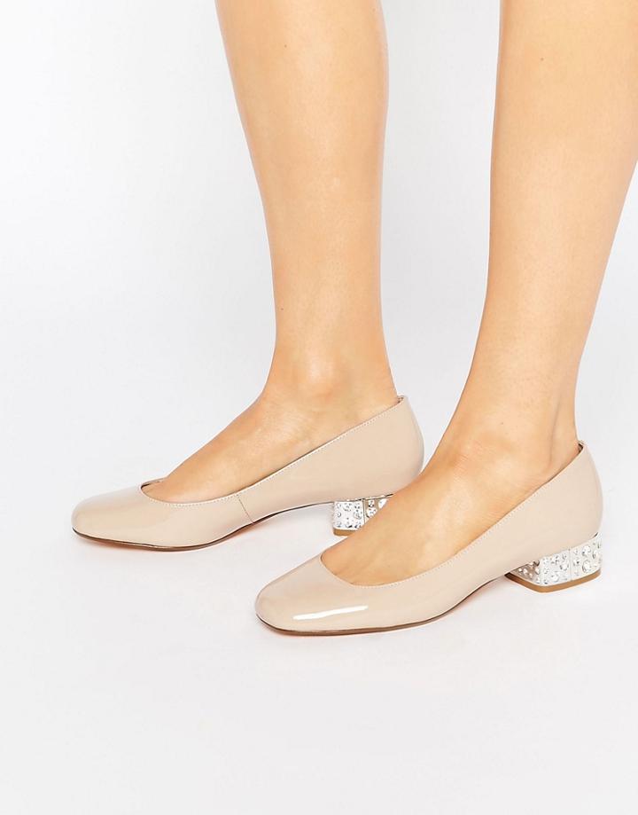 Dune Bijoux Nude Patent Ballerina With Jewel Heel - Nude Patent