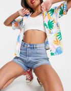 & Other Stories Forever Cotton Cuffed Denim Shorts In Aqua Blue-blues