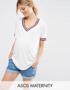 Asos Maternity Varsity Tunic With Tipping - White