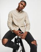 Pull & Bear Grandad Collar Shirt In Beige-neutral