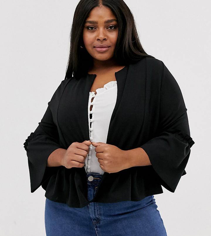 New Look Curves Ruffle Hem Jacket In Black - Black