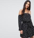 Asos Tall Bardot Long Sleeve Skater Dress In Polka Dot - Multi