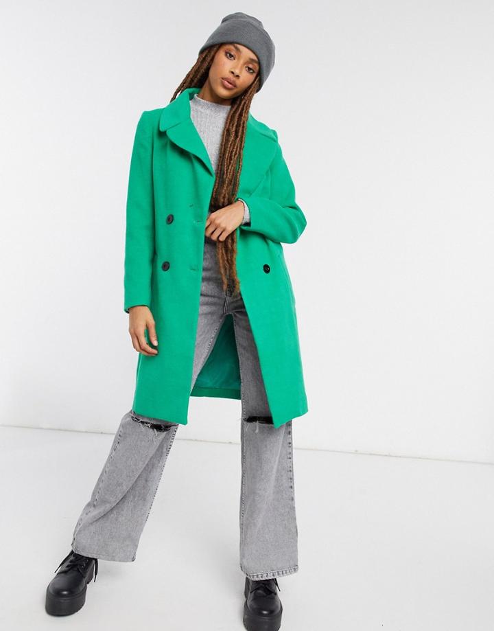 Liquorish Straight Coat With Button Detail In Green