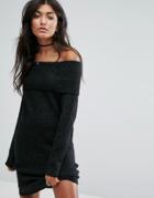 Pull & Bear Off The Shoulder Knitted Dress - Gray