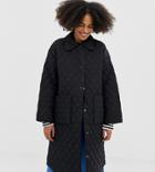 Monki Quilted Long Line Jacket In Black
