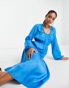 Topshop Gathered Tiered Tie Midi Dress In Cobalt Blue