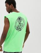 Asos Design Oversized Tank In Washed Neon With Python Print-yellow