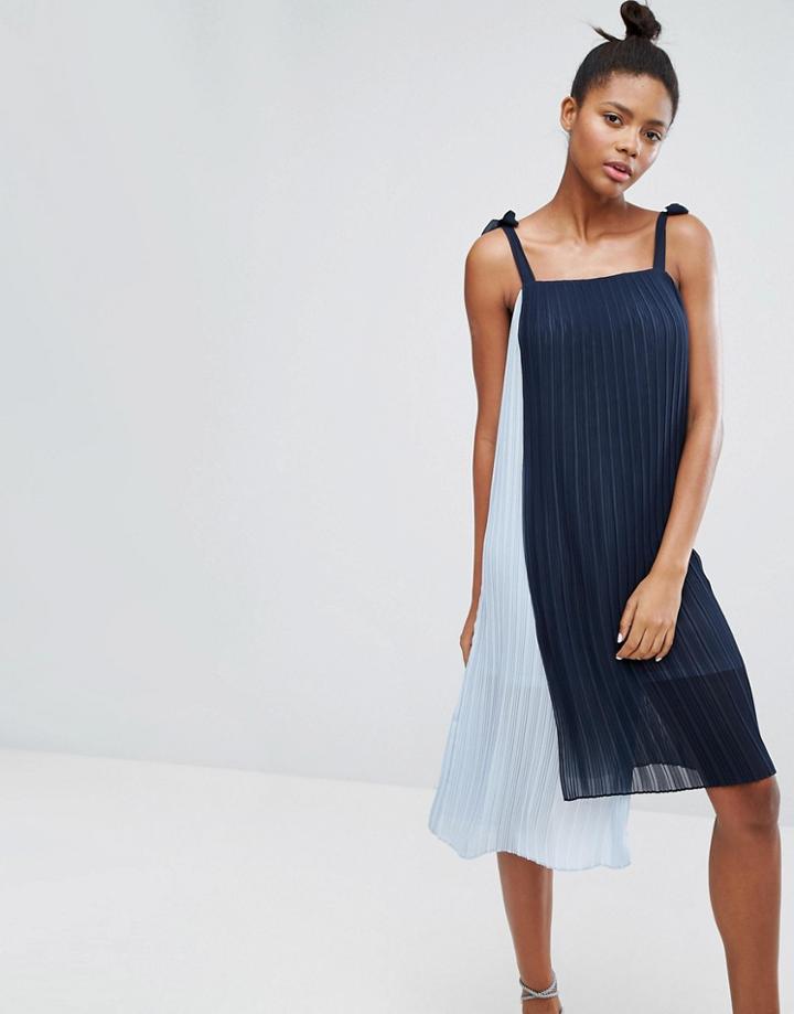 Monki Plisse Midi Cami Dress - Blue