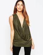 Asos Tunic Top With Wrap Front And Trim - Khaki