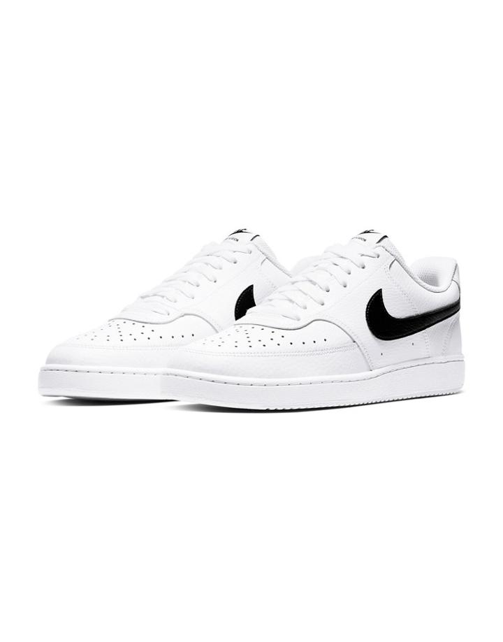 Nike Court Vision Low Leather Sneakers In White/black