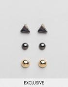 Designb Triangle & Ball Stud Earrings In 3 Pack - Multi