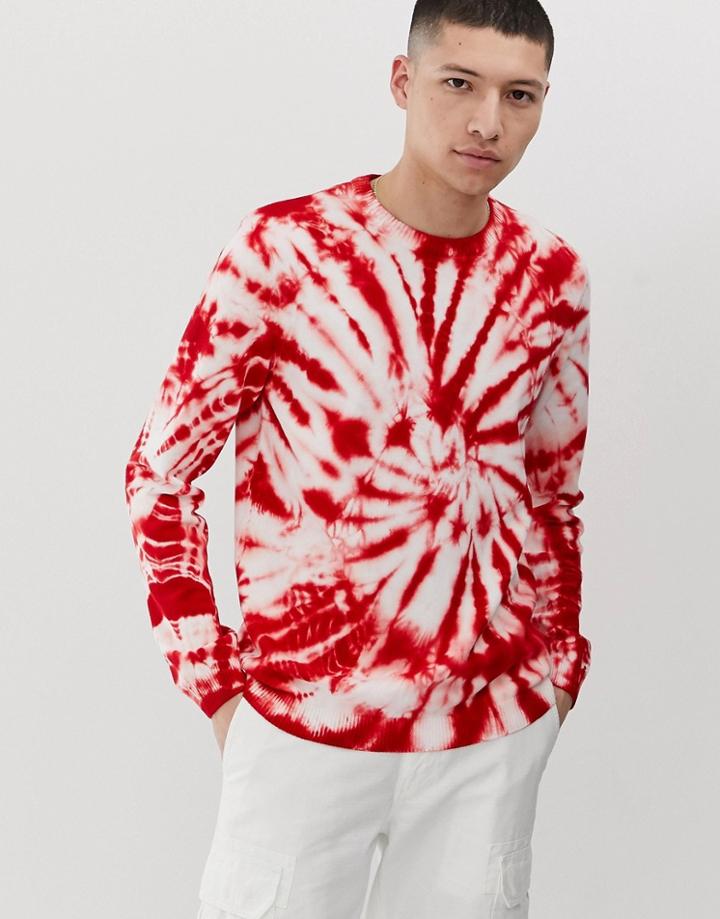 Asos Design Oversized Knitted Tie Dye Sweater In Red - Red