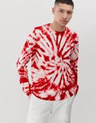 Asos Design Oversized Knitted Tie Dye Sweater In Red - Red