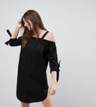 Monki Cold Shoulder Beach Shirt Dress-black