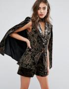 Missguided Exclusive Velvet Cape Blazer In Paisley Jacquard - Black
