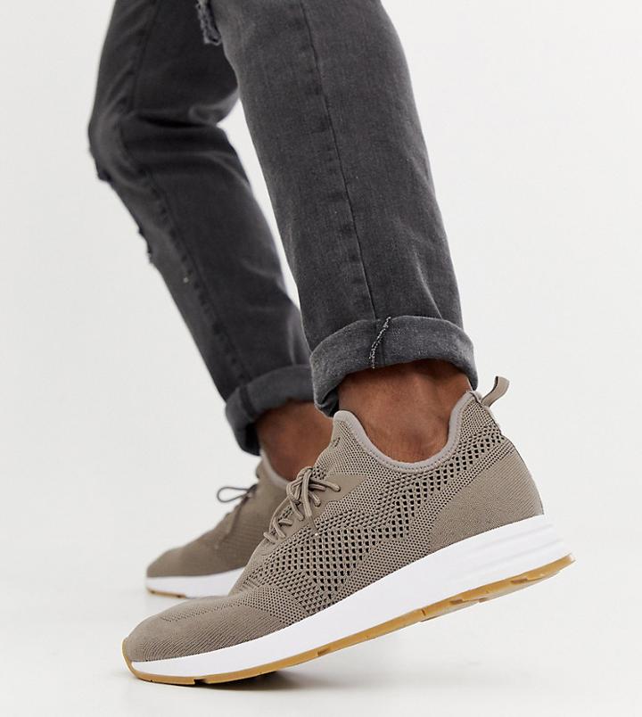 Pull & Bear Knitted Runner Sneakers In Khaki - Green