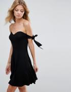 Asos Bow Bardot Mini Skater Dress - Black