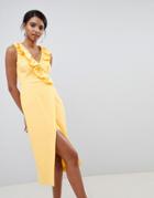 Keepsake Midi Wrap Dress With Ruffle Detail - Yellow