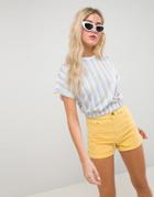 Asos Design T-shirt In Bright Stripe With Elasticated Hem - Multi