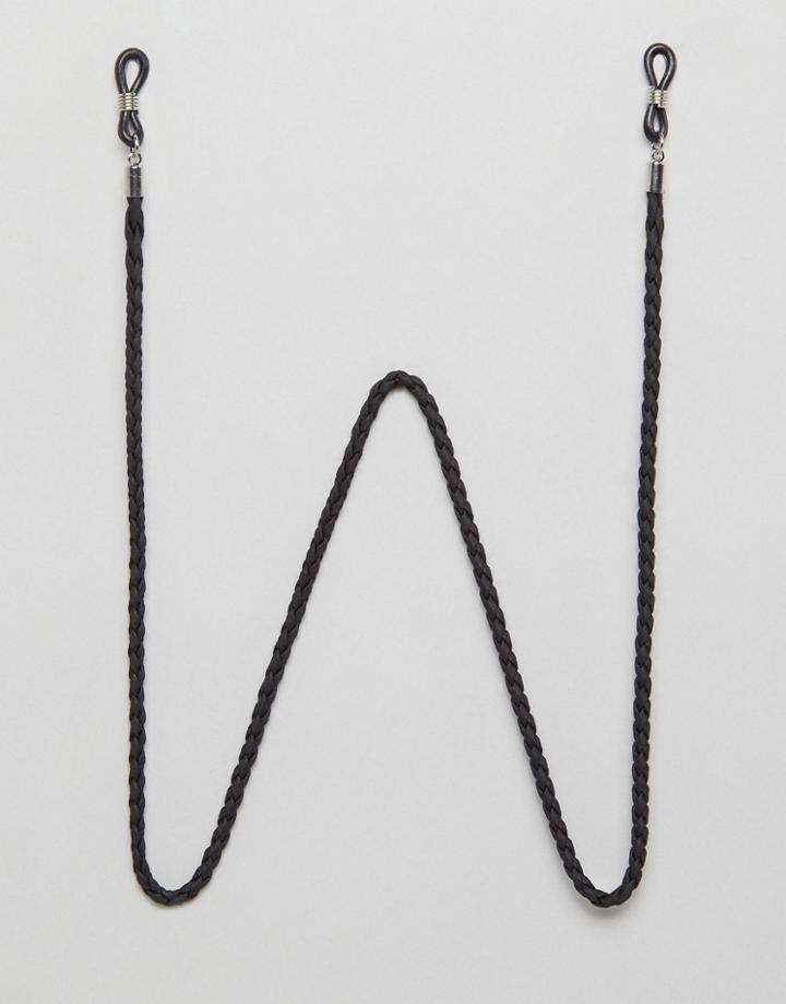 Designb London Plaited Leather Sunglasses Cord In Black - Black
