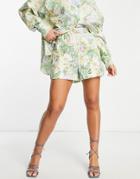 Asos Edition Cotton Tie Waist Shorts In Yellow Floral Print