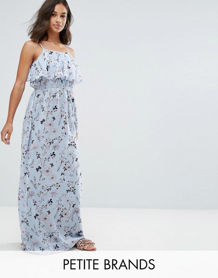 Yumi Petite Frill Top Maxi Dress In Blossom Print - Blue