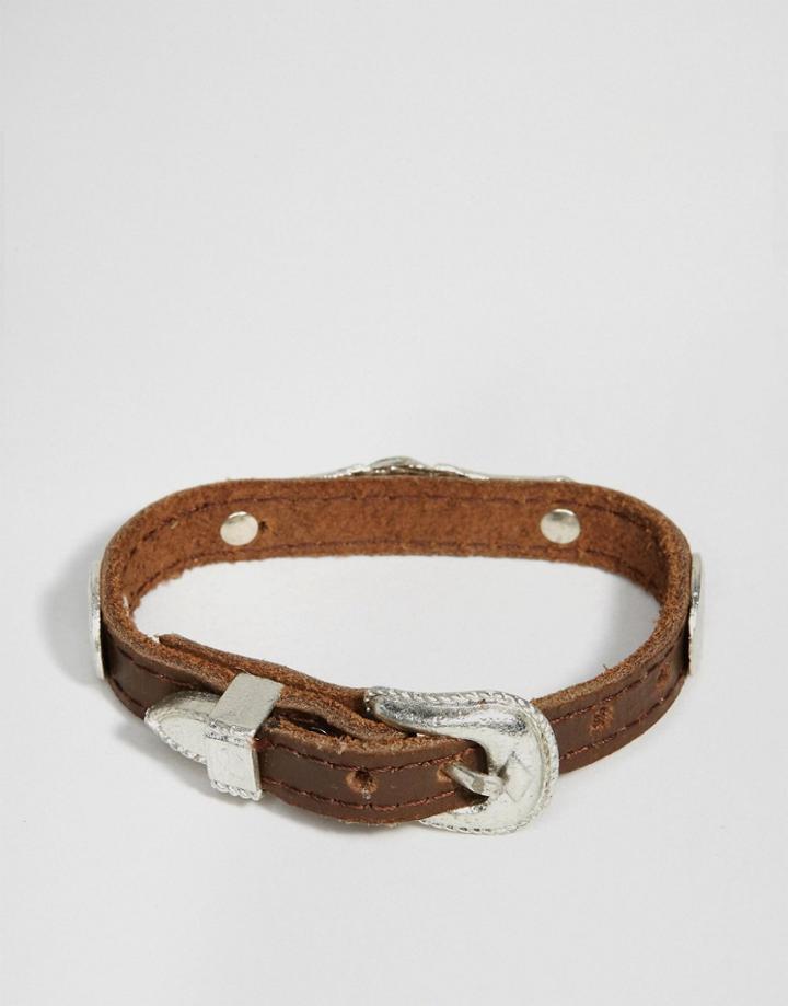 Asos Leather Western Buckle Bracelet - Brown